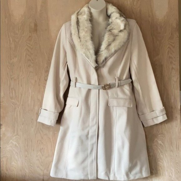 City Chic Cream Color Faux Fur Belted Winter Coat - Picture 5 of 12